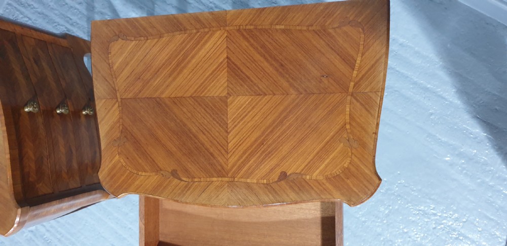 Oversized Pair French Marquetry Bedside Lamp Tables View VII