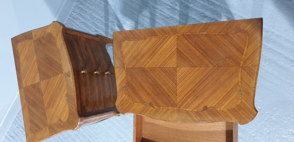 Oversized Pair French Marquetry Bedside Lamp Tables View VIII