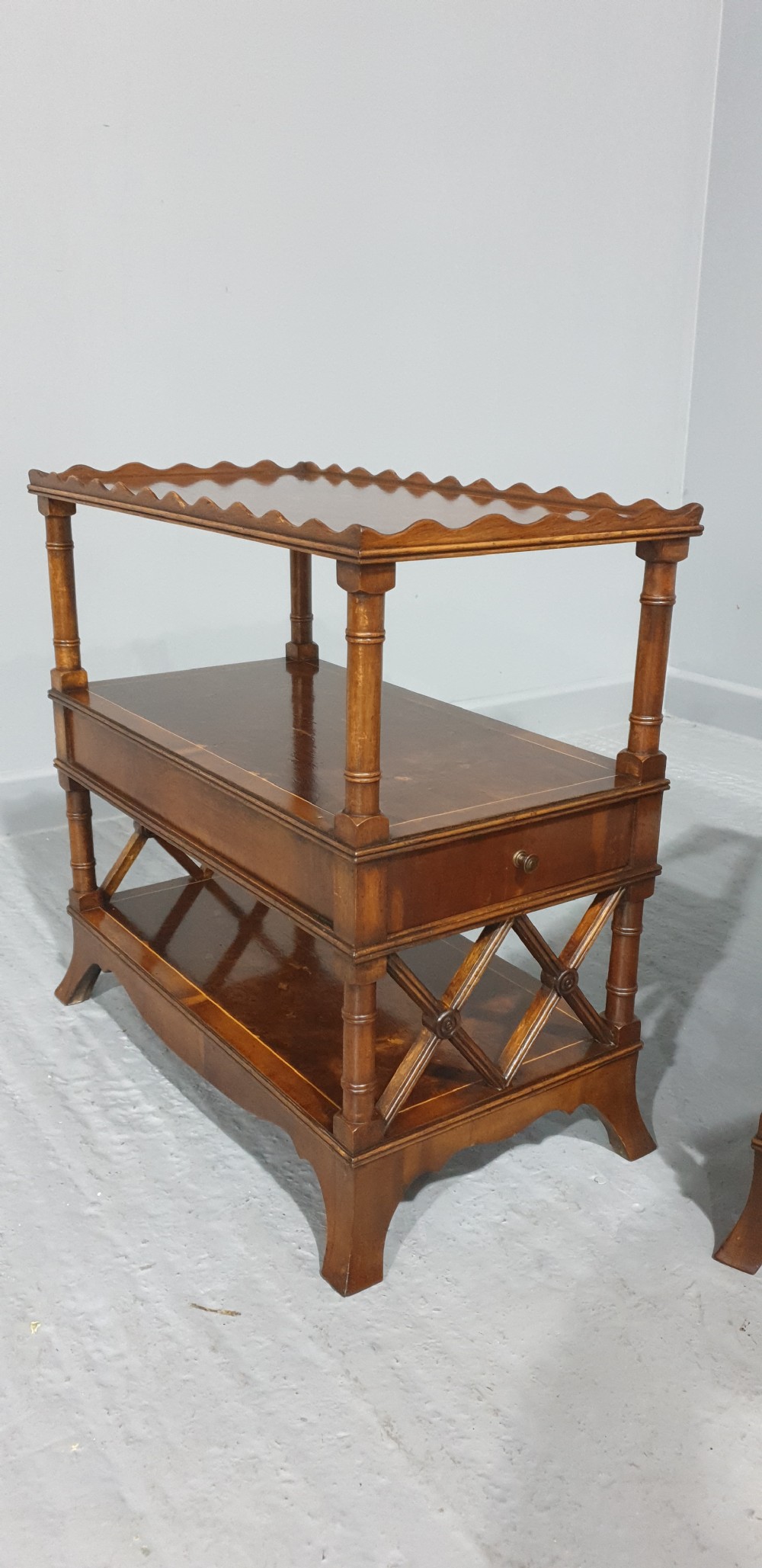 Pair Tray Topped Yew End Lamp Tables View III