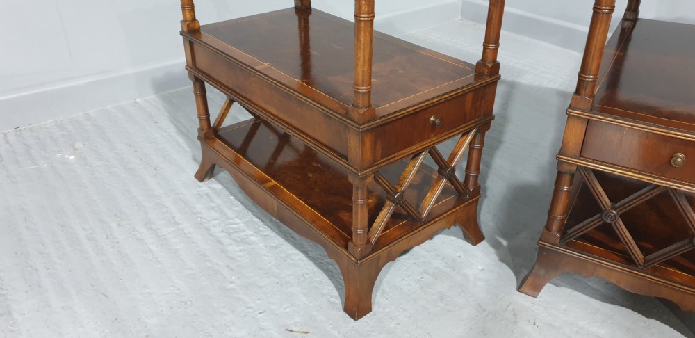 Pair Tray Topped Yew End Lamp Tables View IV