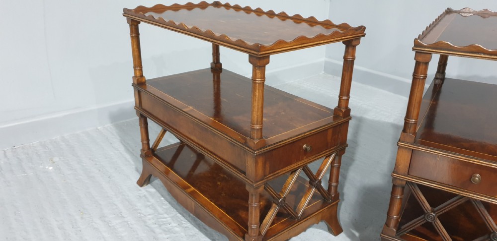 Pair Tray Topped Yew End Lamp Tables View V