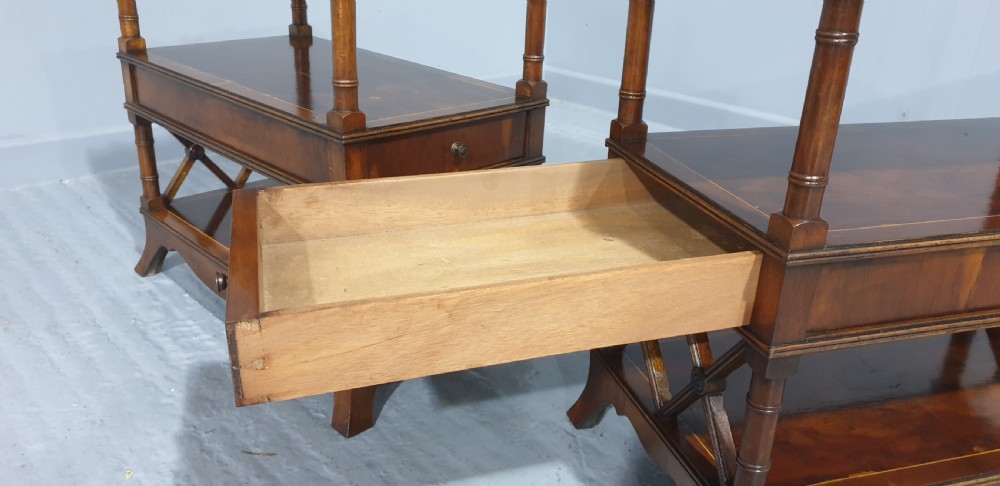Pair Tray Topped Yew End Lamp Tables View VI