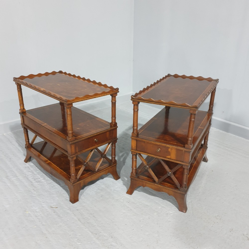 Pair Tray Topped Yew End Lamp Tables
