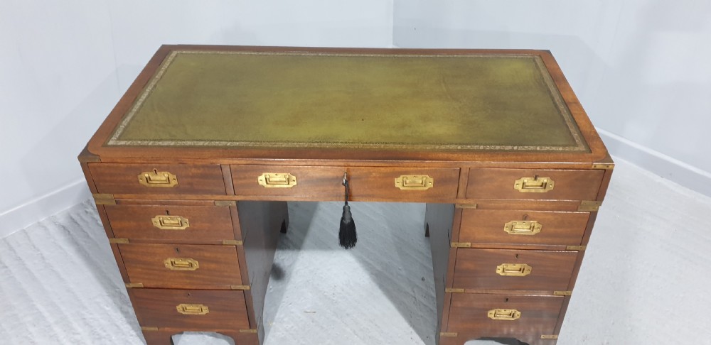 Mahogany Campaign Pedestal Desk View IV