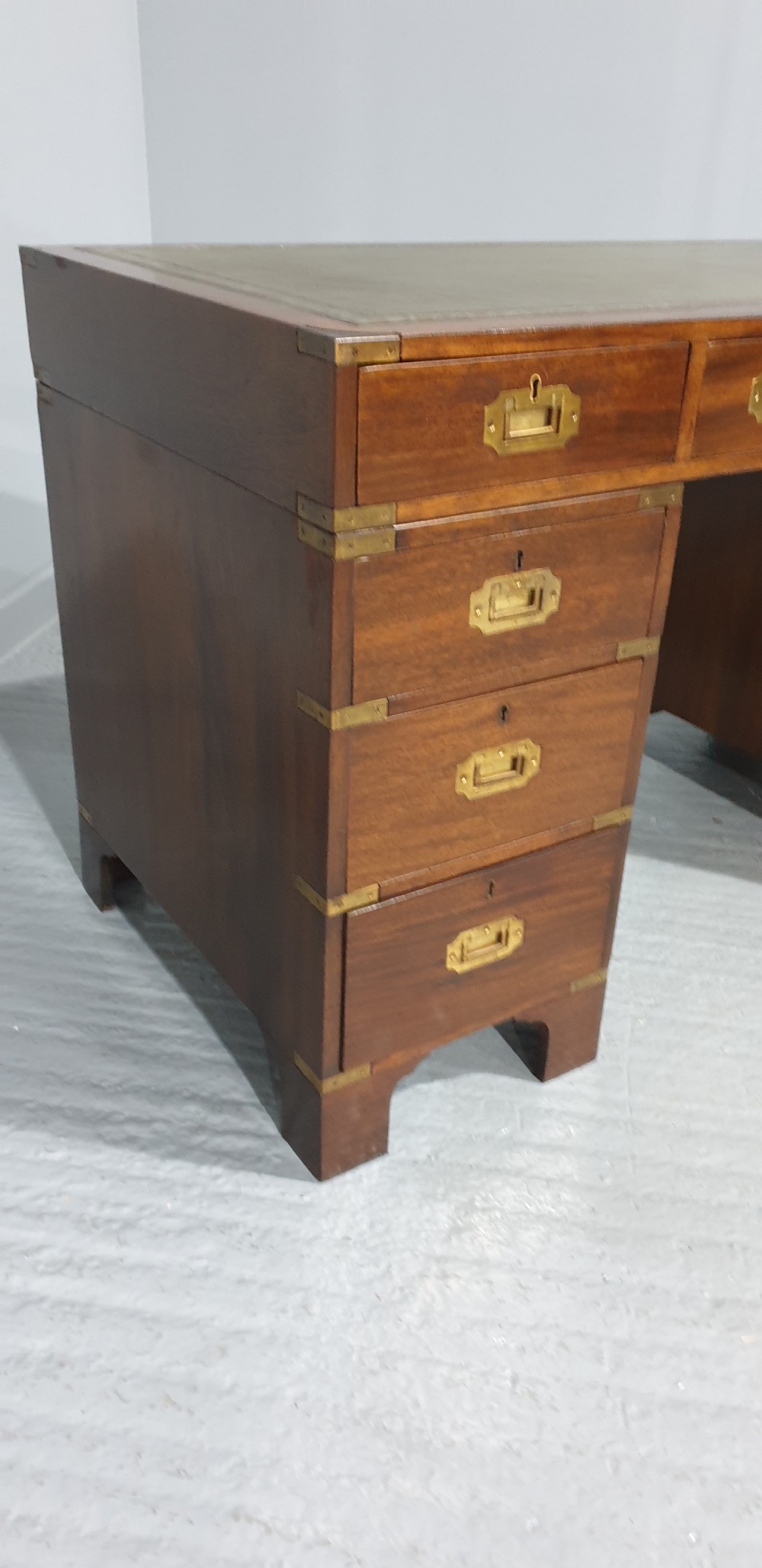 Mahogany Campaign Pedestal Desk View VI