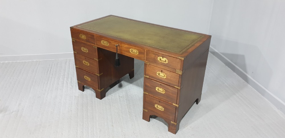 Mahogany Campaign Pedestal Desk View IX