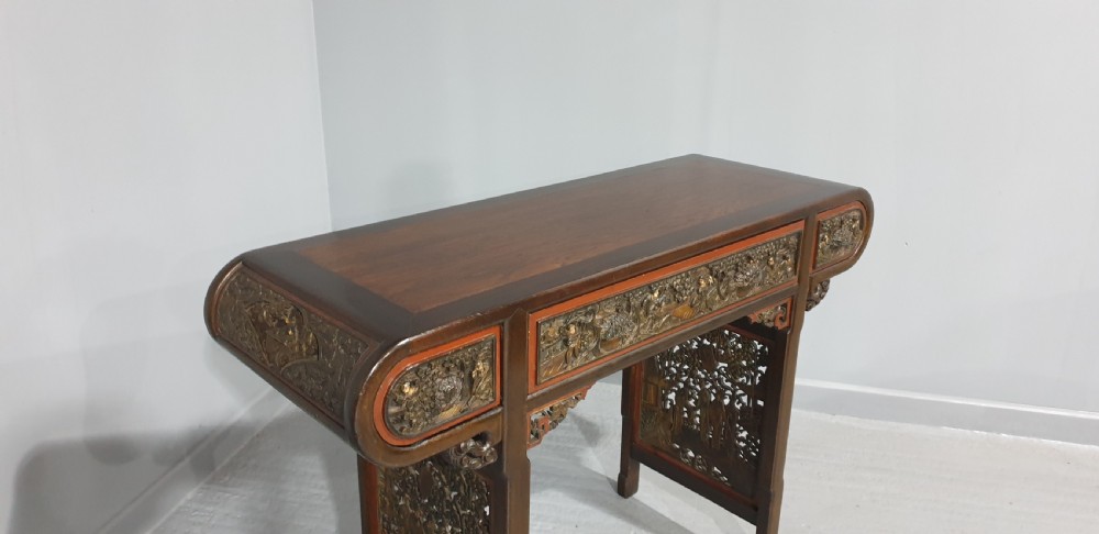 A superb Oriental Carved Alter or Console Table View XI