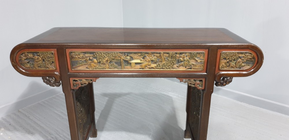 A superb Oriental Carved Alter or Console Table View XII
