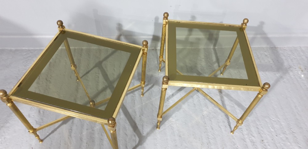Pair French Brass Side Tables View II