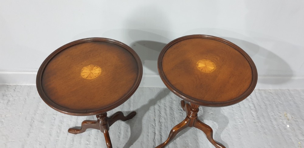 Pair Mahogany Inlaid Wine Tables View II