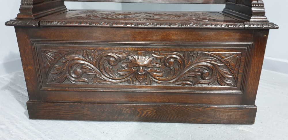 Superb Oak Green Man Monks Bench View II