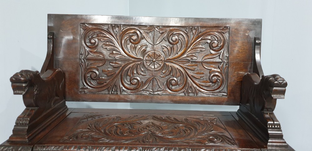 Superb Oak Green Man Monks Bench View III