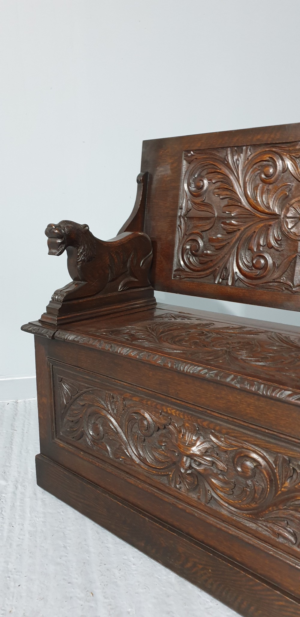 Superb Oak Green Man Monks Bench View IV