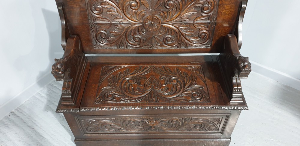 Superb Oak Green Man Monks Bench View VIII