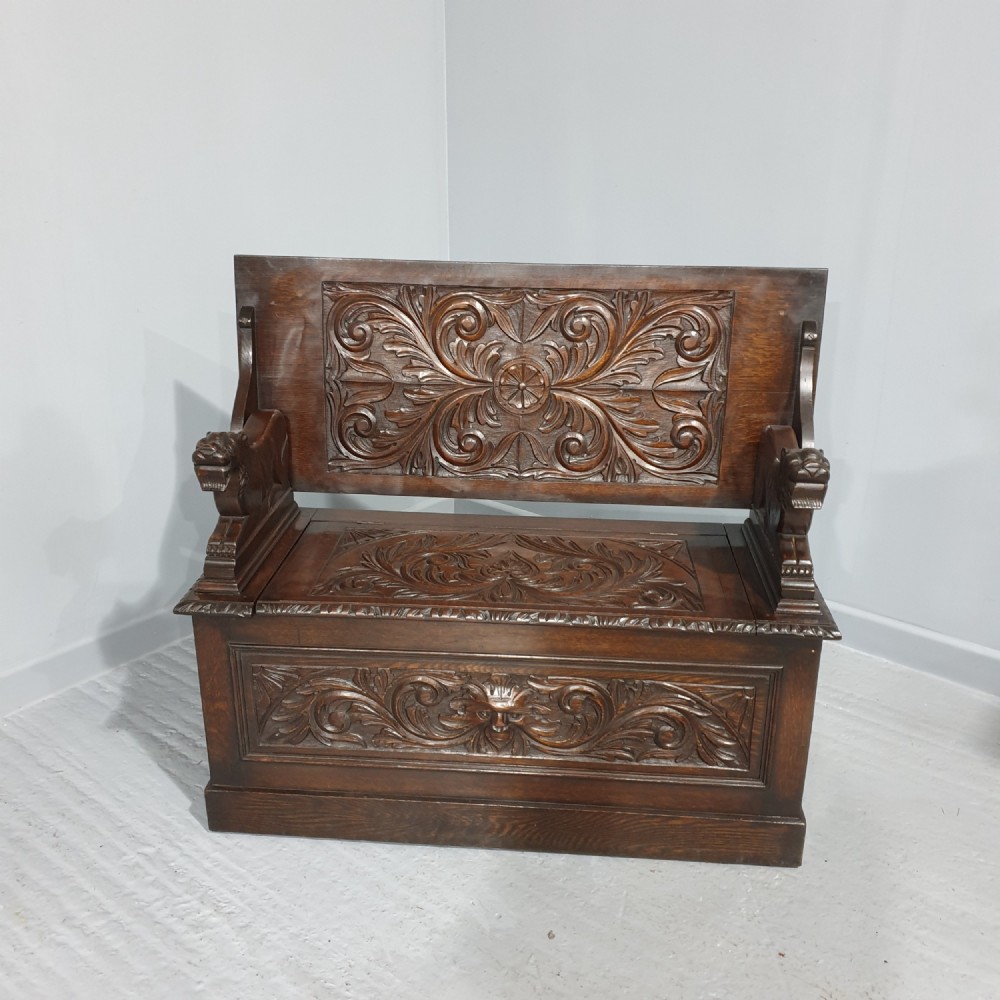 Superb Oak Green Man Monks Bench