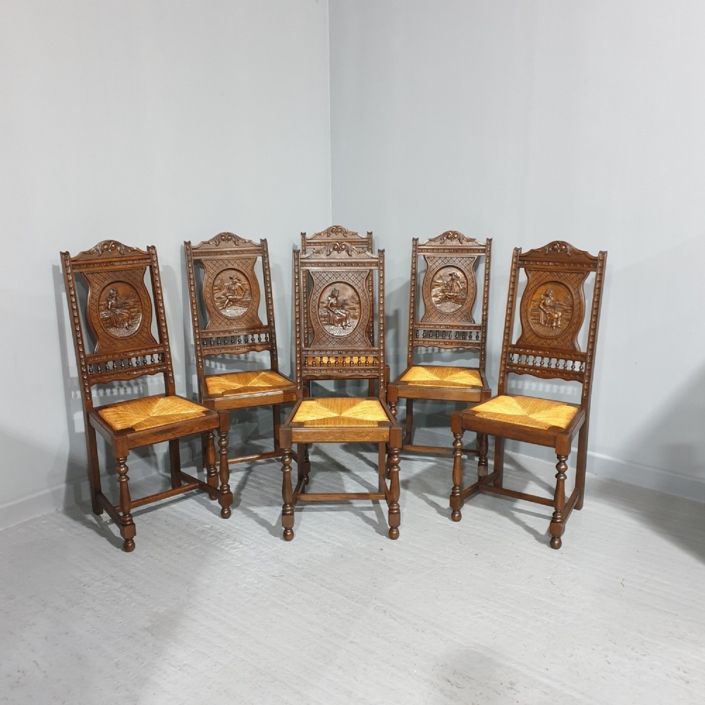 Super Set of Six Oak Dining Chairs