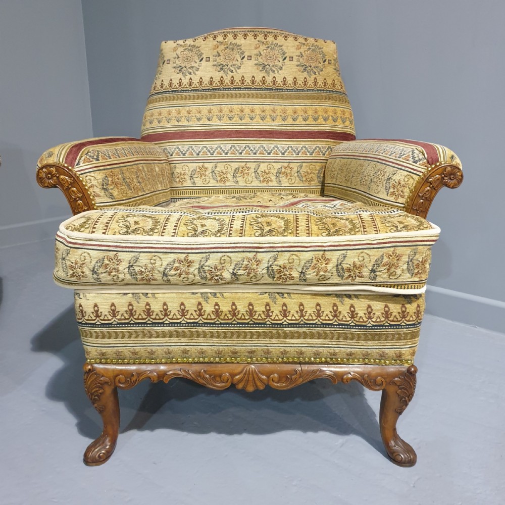 PAIR ENGLISH WALNUT  DEEP SEAT LIBRARY ARMCHAIRS View III