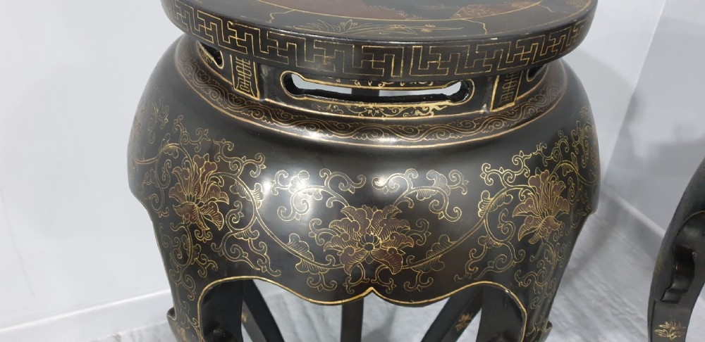 Outstanding Pair Large Oriental Laquered Stands View IV