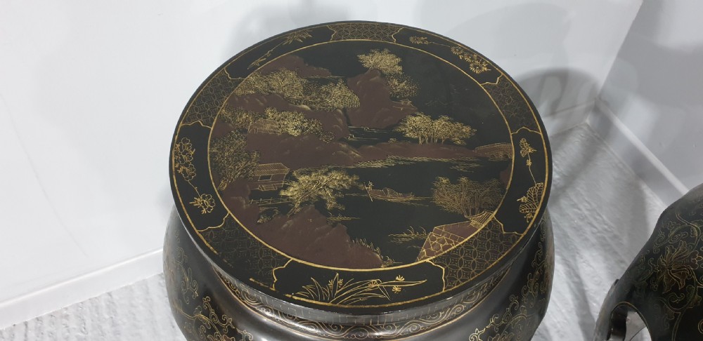 Outstanding Pair Large Oriental Laquered Stands View VII
