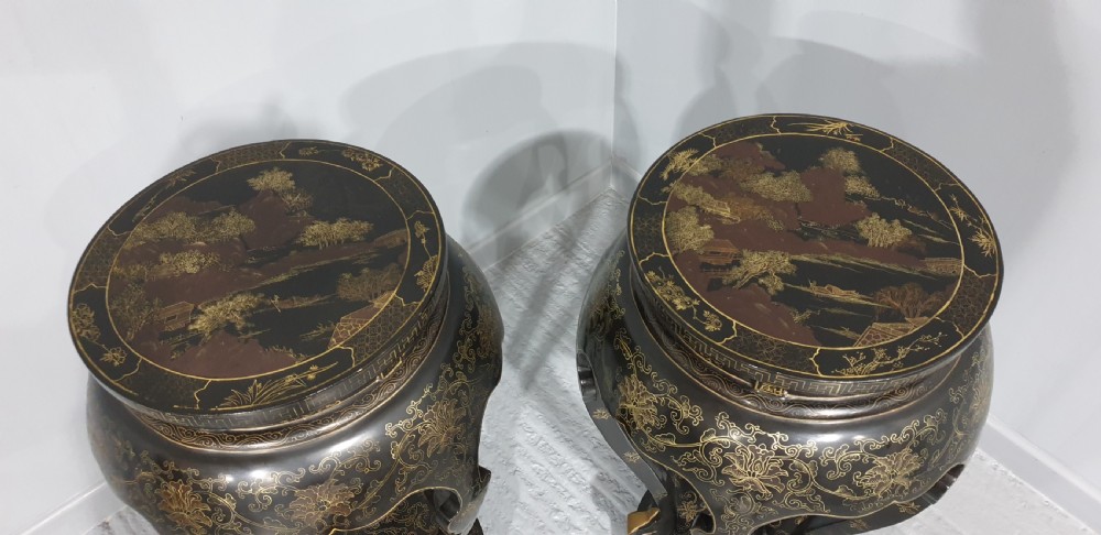 Outstanding Pair Large Oriental Laquered Stands View VIII