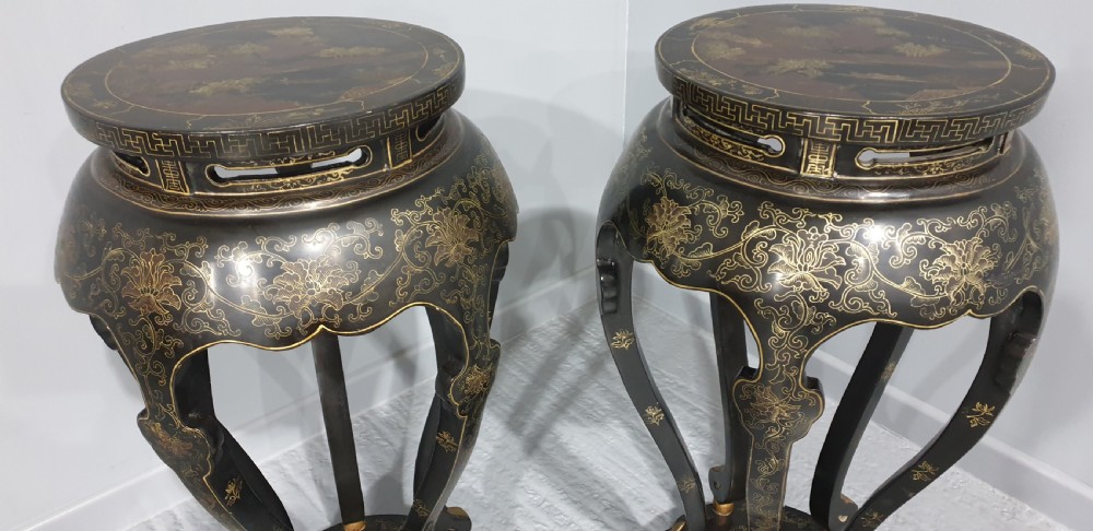 Outstanding Pair Large Oriental Laquered Stands View IX