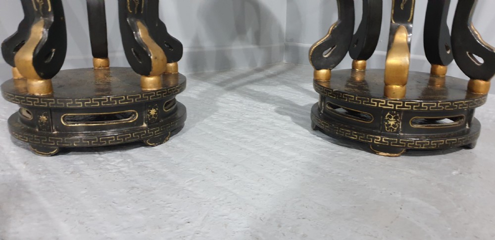 Outstanding Pair Large Oriental Laquered Stands View XI