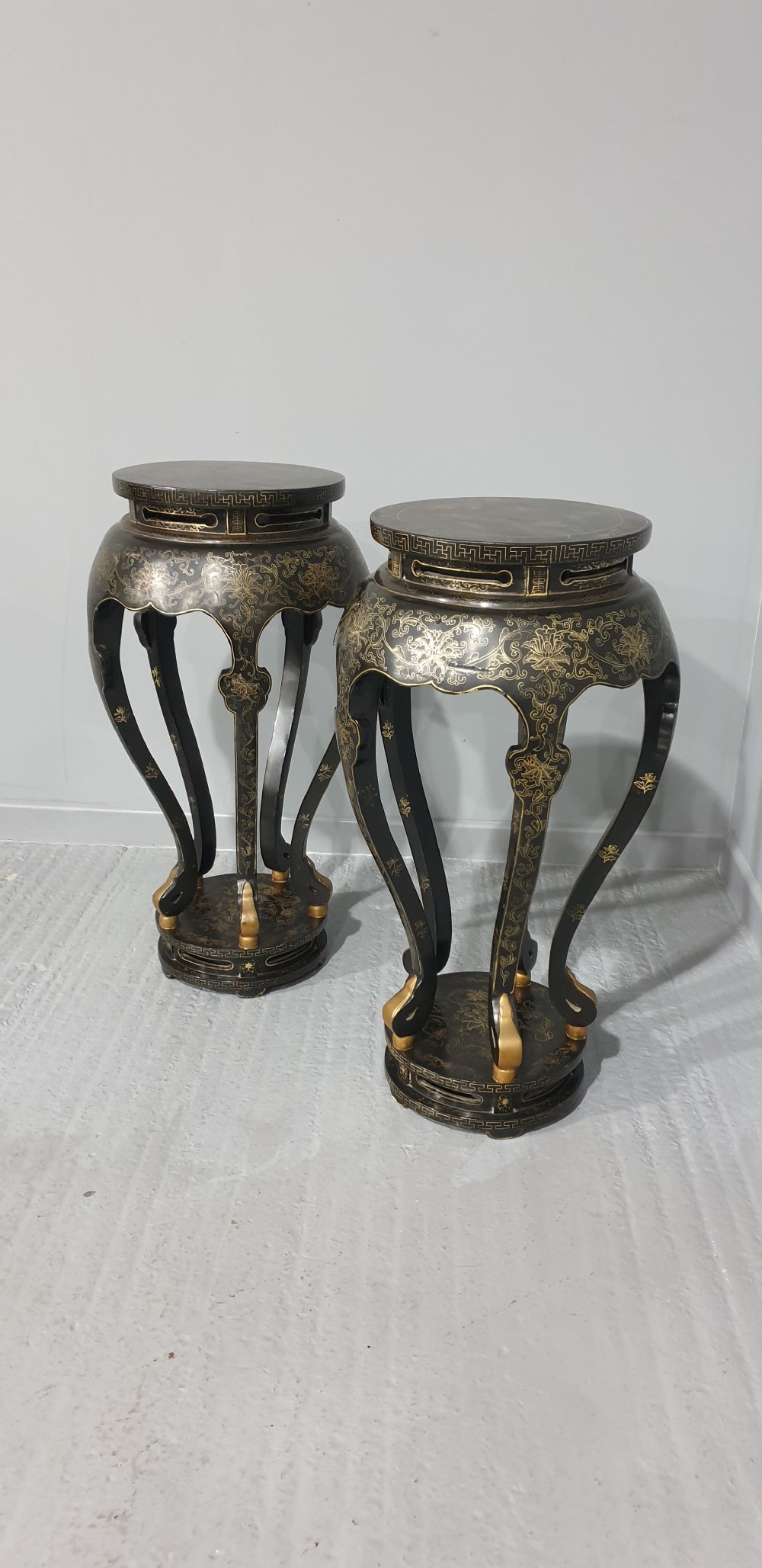 Outstanding Pair Large Oriental Laquered Stands View XII