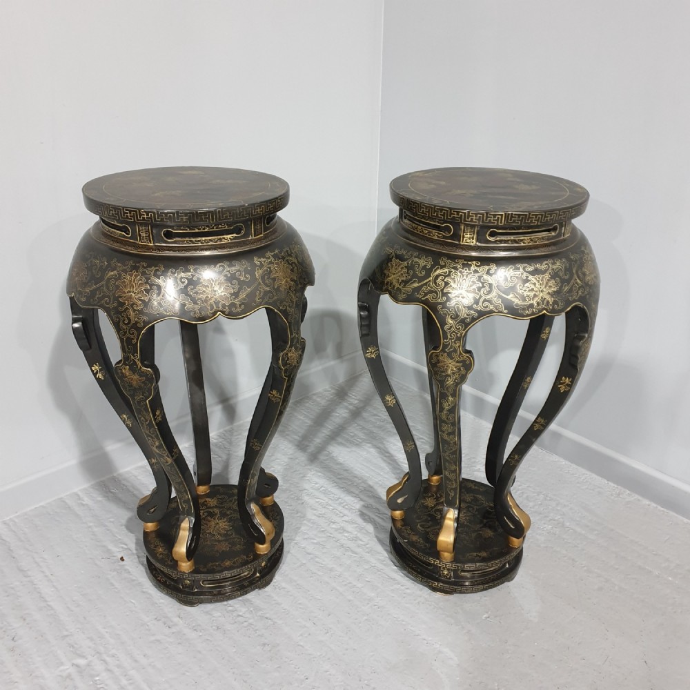 Outstanding Pair Large Oriental Laquered Stands