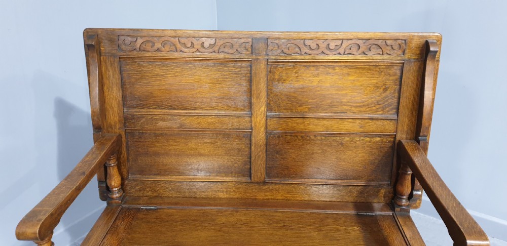 Oak Panelled Monks Bench View III