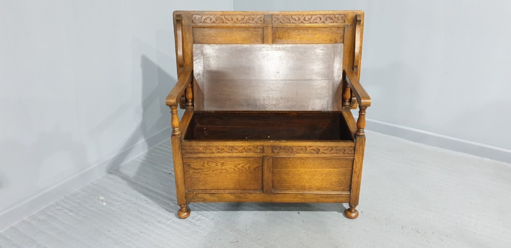Oak Panelled Monks Bench View VI