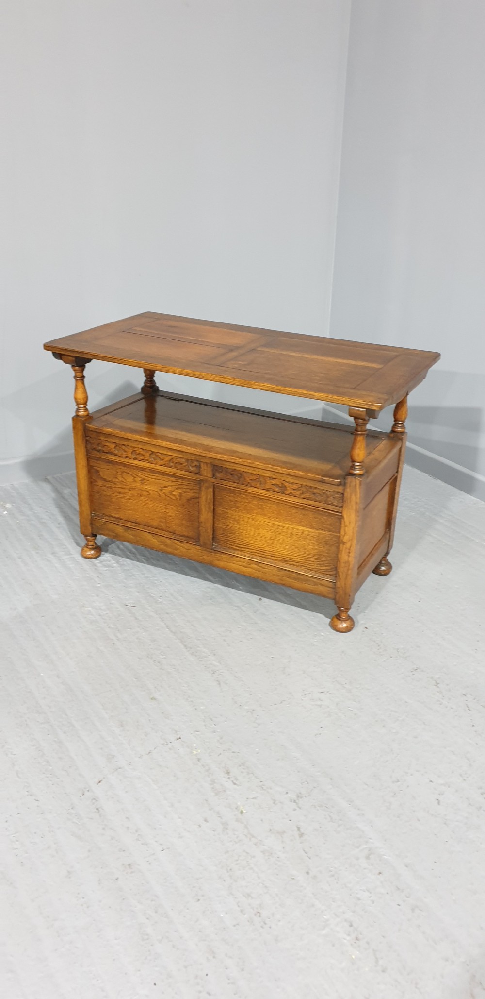 Oak Panelled Monks Bench View VII