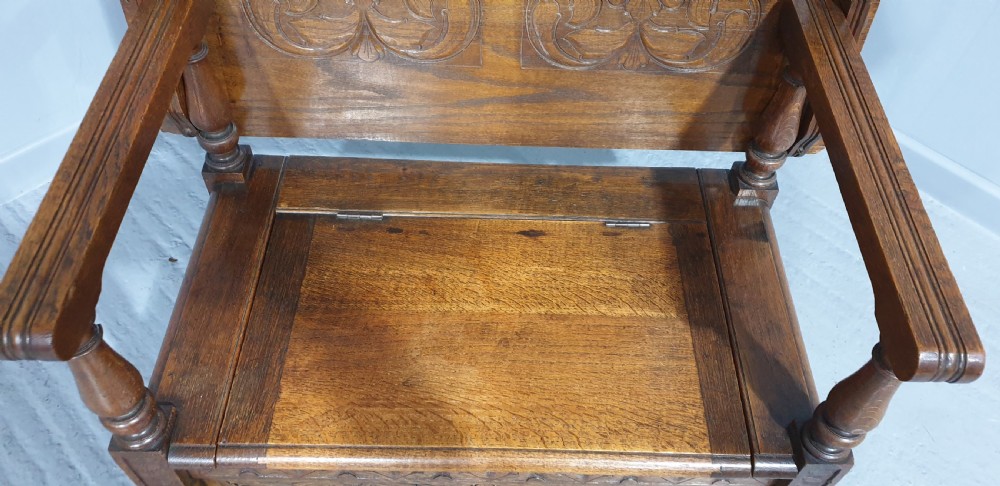Very Nice  Green Man Carved Monks Bench of small proportions View IV