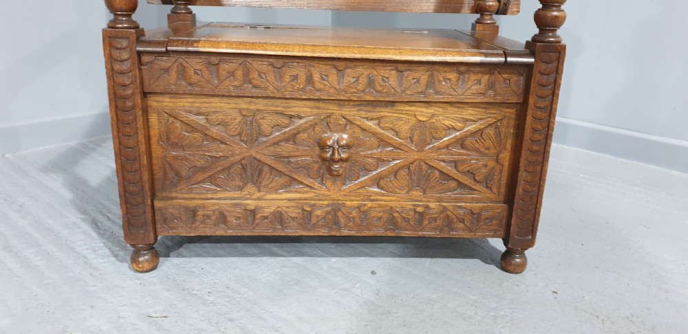 Very Nice  Green Man Carved Monks Bench of small proportions View V