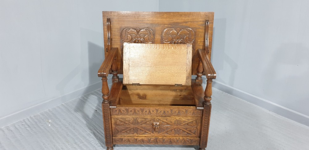 Very Nice  Green Man Carved Monks Bench of small proportions View VIII