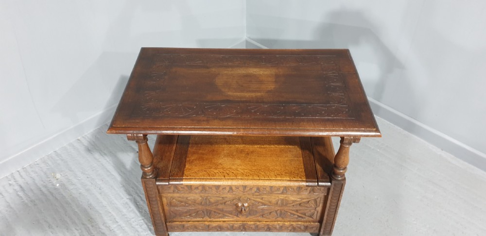 Very Nice  Green Man Carved Monks Bench of small proportions View IX