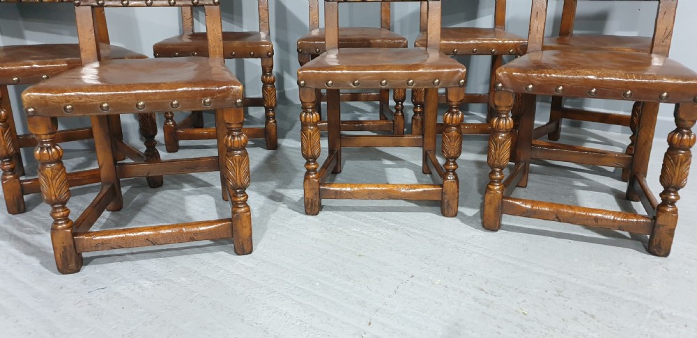 Fine Set of Eight Oak and Leather Dining Chairs View II