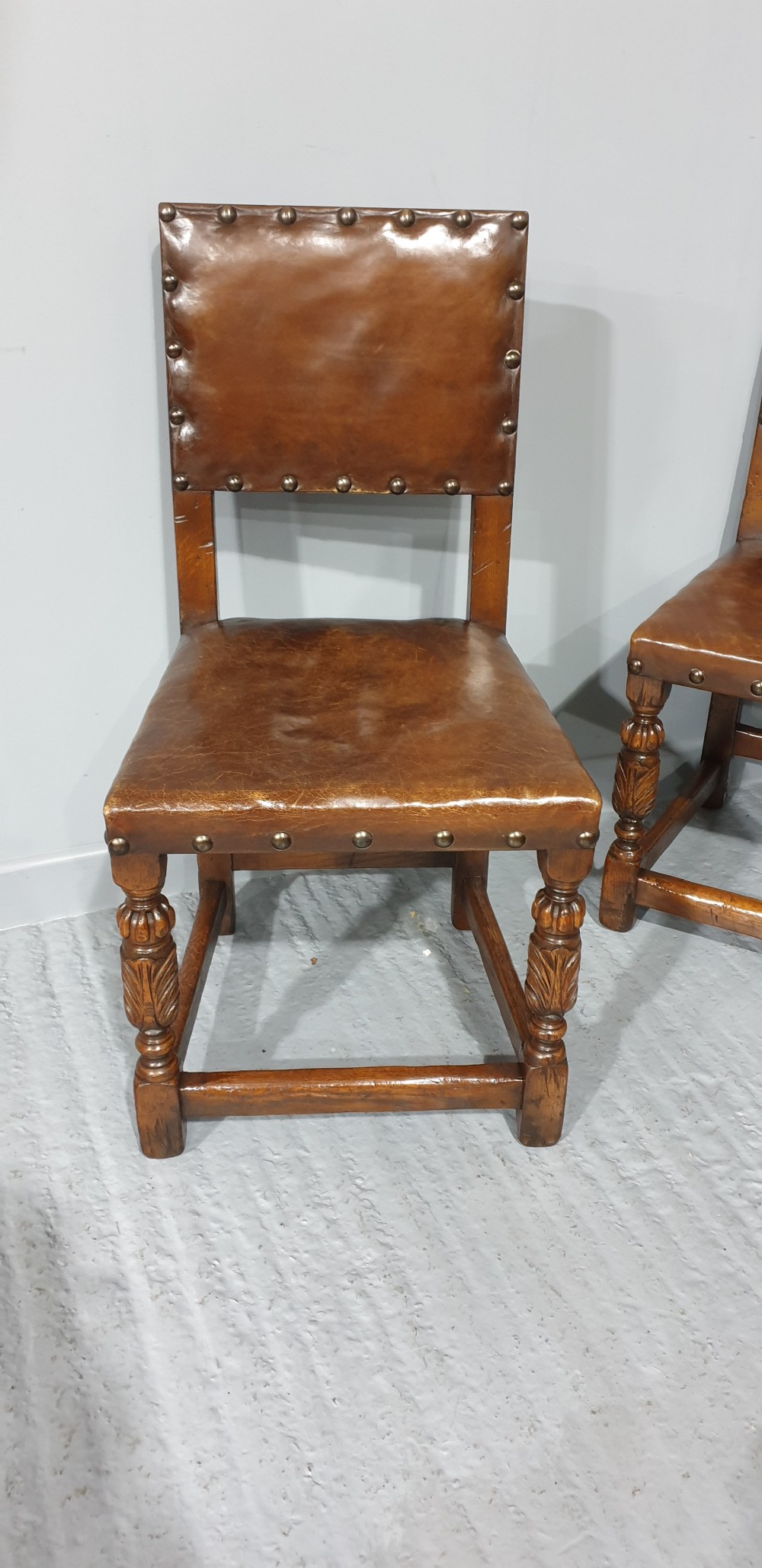 Fine Set of Eight Oak and Leather Dining Chairs View IV