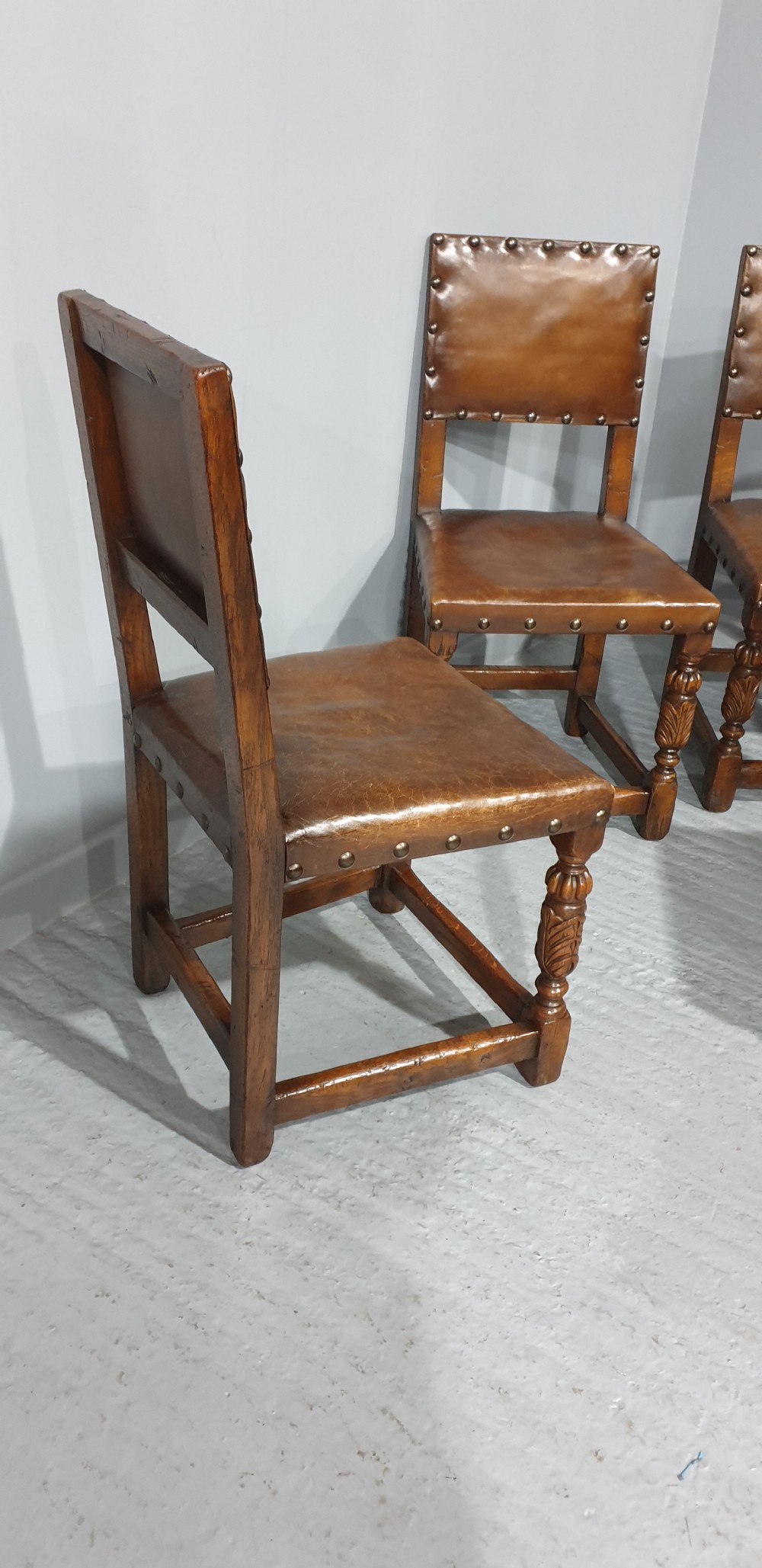 Fine Set of Eight Oak and Leather Dining Chairs View VI