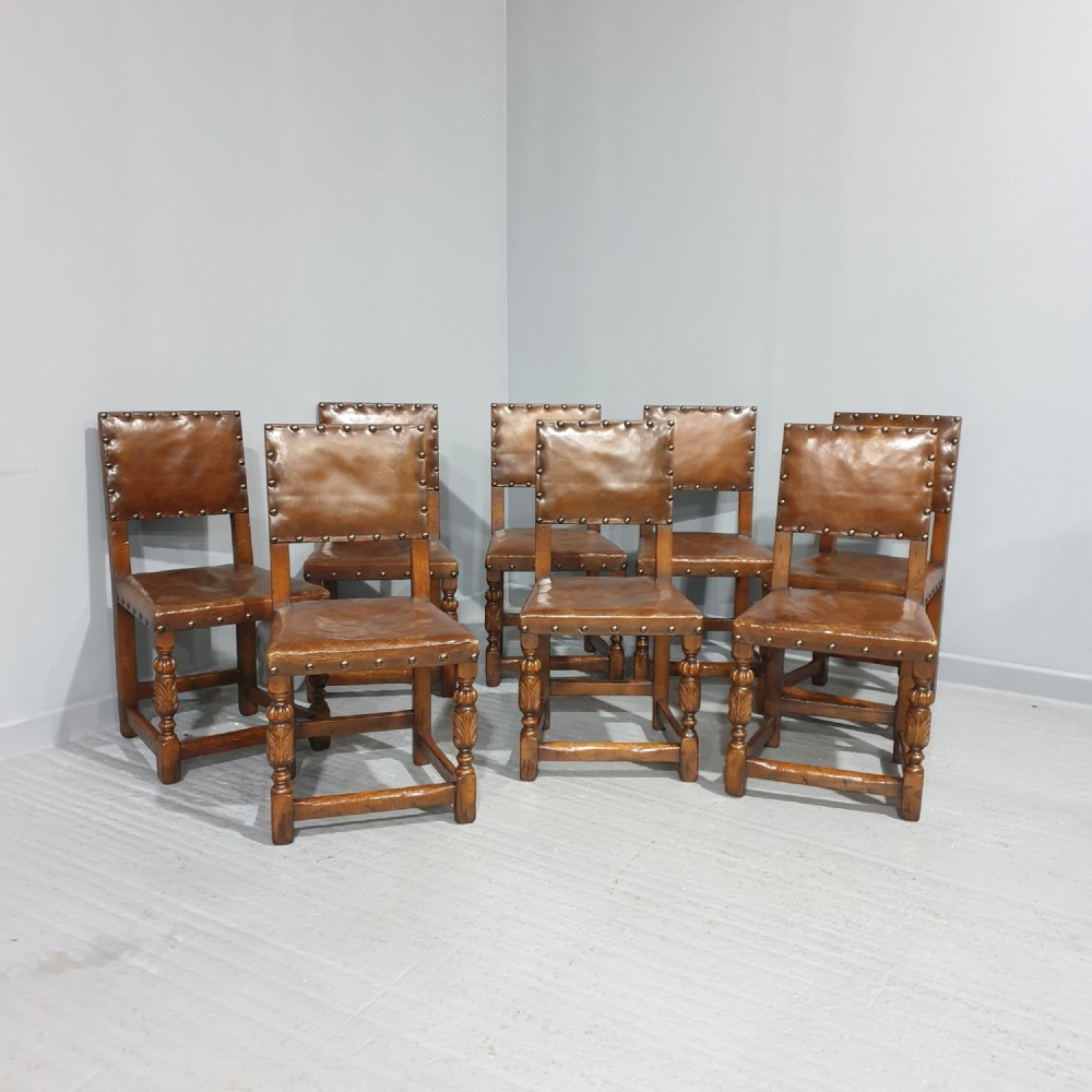 Fine Set of Eight Oak and Leather Dining Chairs
