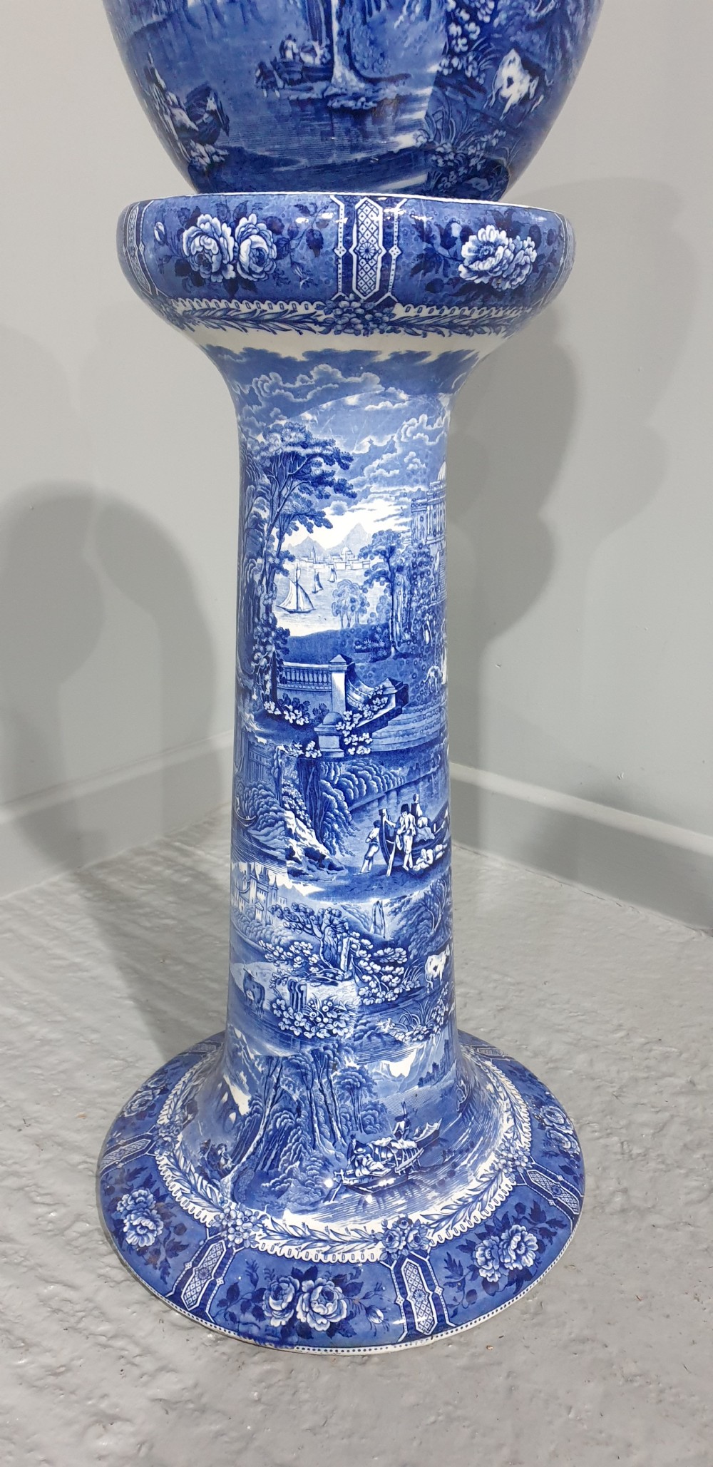 Superb Cauldon Blue and White Jardinere on Stand View II