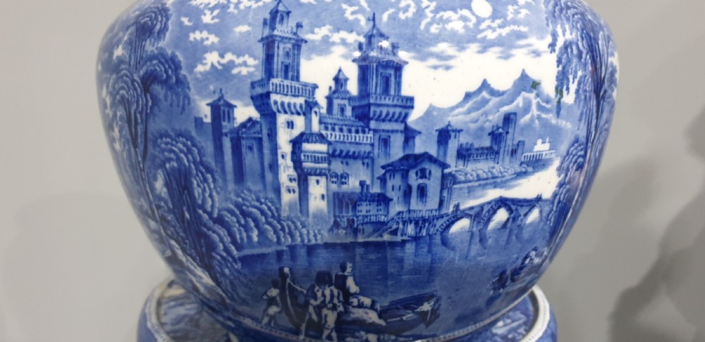 Superb Cauldon Blue and White Jardinere on Stand View VI