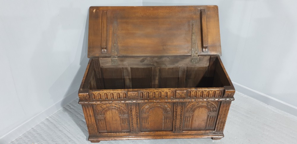Fabulous Three Panel Oak Coffer View VI