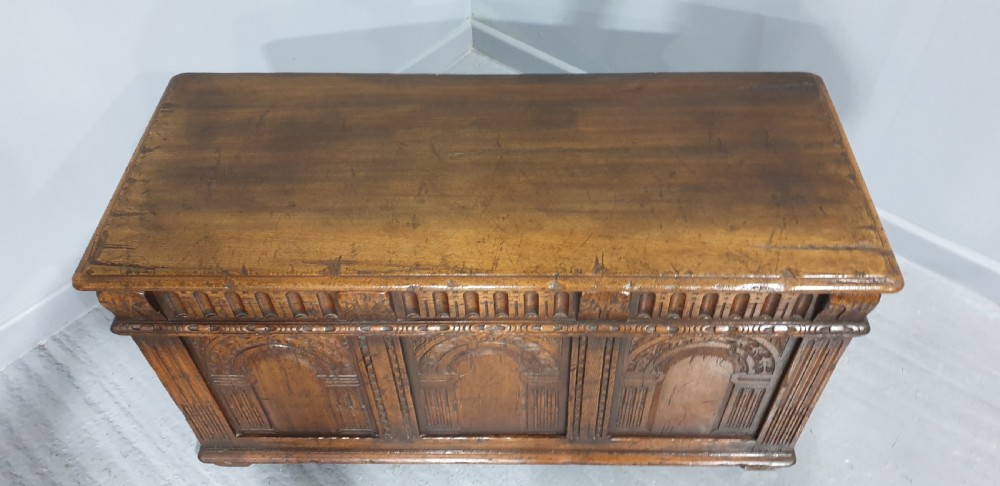 Fabulous Three Panel Oak Coffer View IX