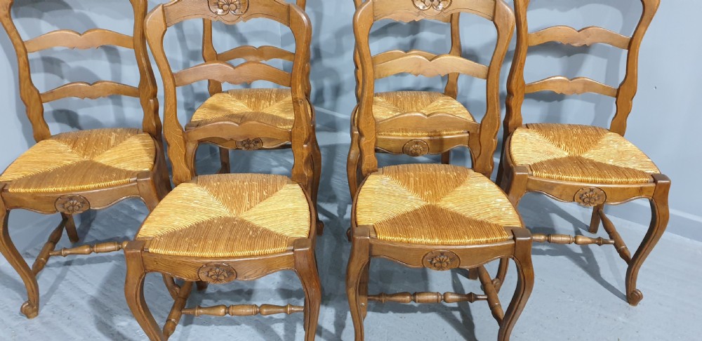 Very Good Set Six French Oak Kitchen Dining Chairs View III