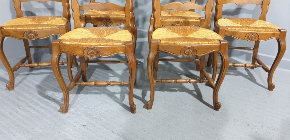 Very Good Set Six French Oak Kitchen Dining Chairs View IV