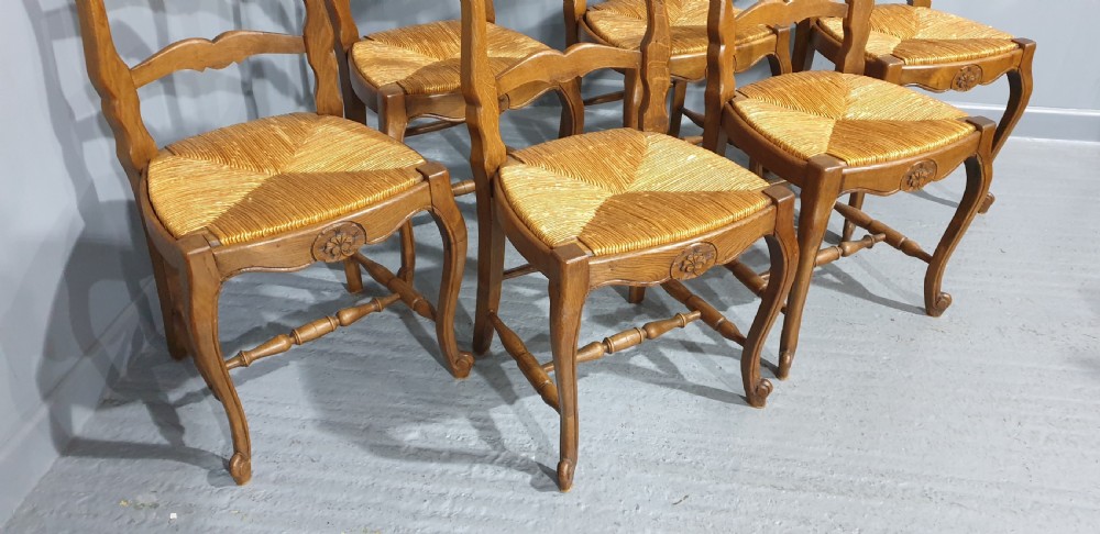 Very Good Set Six French Oak Kitchen Dining Chairs View VI