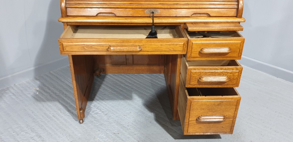Golden Oak Roll Top Bureau View IV