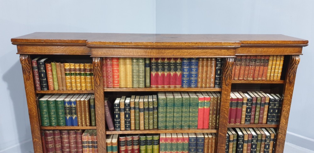 Victorian Oak Breakfront Open Adjustable Library bookcase View II