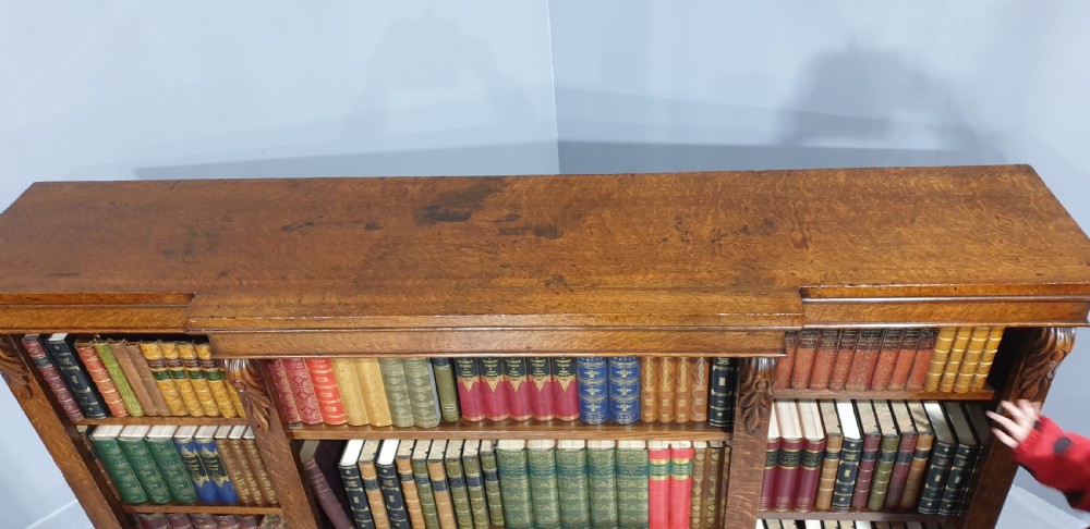 Victorian Oak Breakfront Open Adjustable Library bookcase View IV