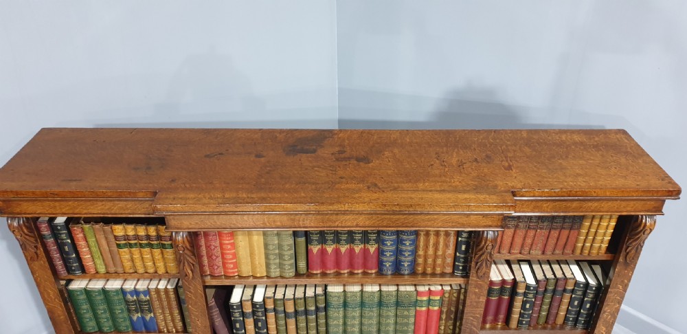 Victorian Oak Breakfront Open Adjustable Library bookcase View V